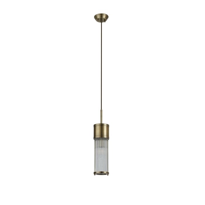 Tai - Single Light Pendant Ceiling Light with Glass Rods - Antique Brass