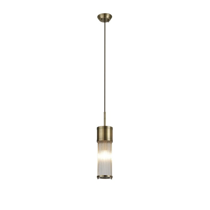 Tai - Single Light Pendant Ceiling Light with Glass Rods - Antique Brass