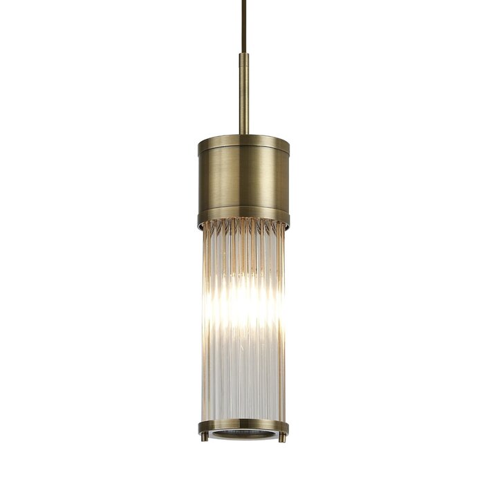 Tai - Single Light Pendant Ceiling Light with Glass Rods - Antique Brass