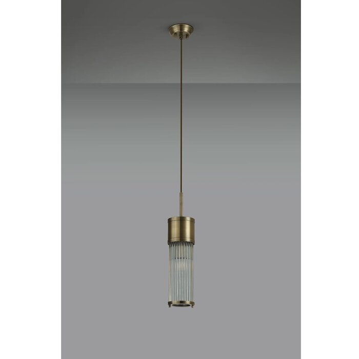 Tai - Single Light Pendant Ceiling Light with Glass Rods - Antique Brass