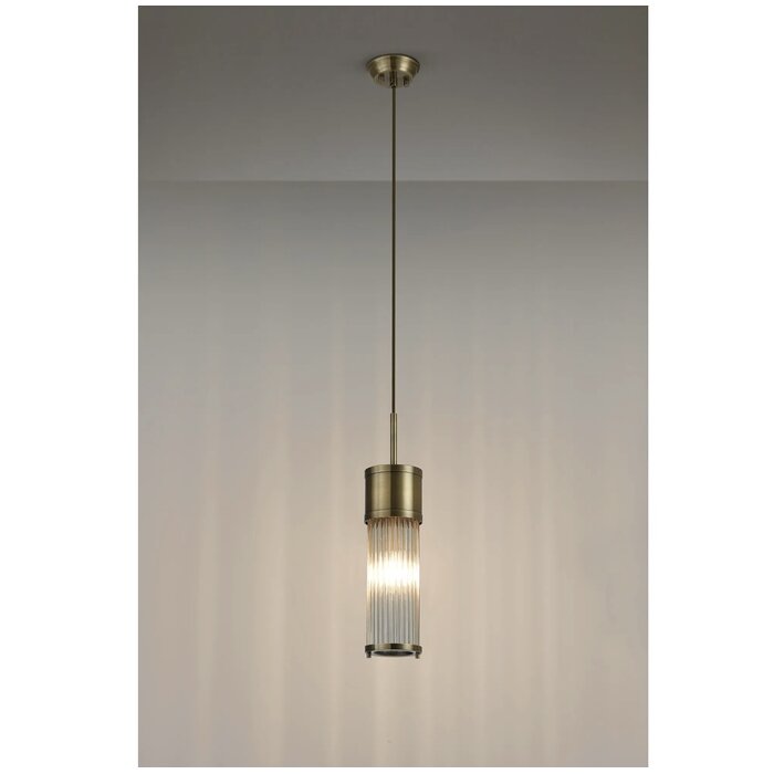Tai - Single Light Pendant Ceiling Light with Glass Rods - Antique Brass