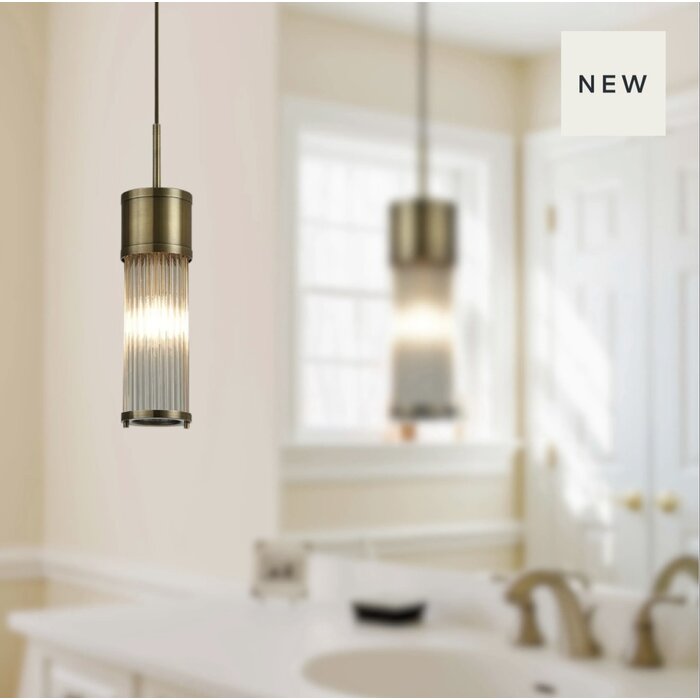 Tai - Single Light Pendant Ceiling Light with Glass Rods - Antique Brass