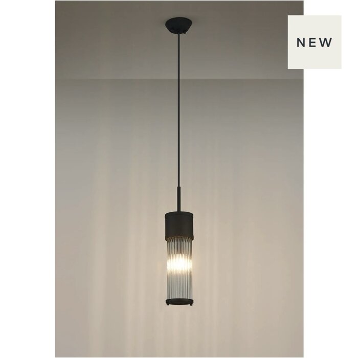 Tai - Single Light Pendant Ceiling Light with Glass Rods - Black