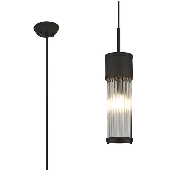 Tai - Single Light Pendant Ceiling Light with Glass Rods - Black