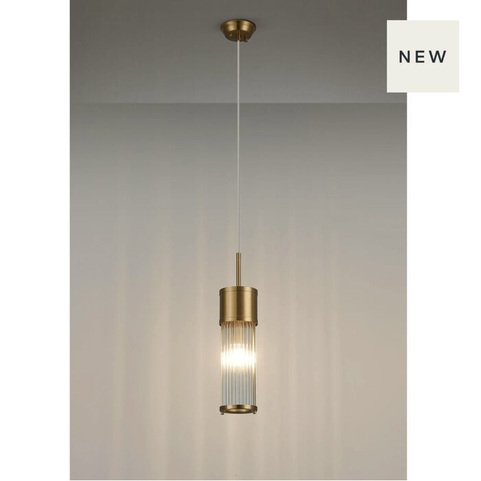 Tai - Single Light Pendant Ceiling Light with Glass Rods - Gold