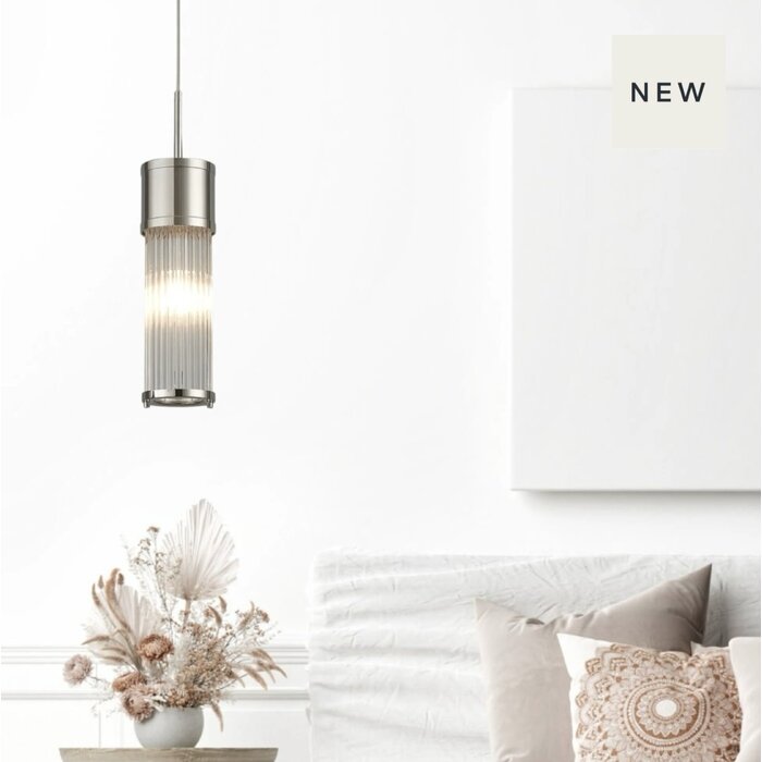 Tai - Single Light Pendant Ceiling Light with Glass Rods - Polished Nickel