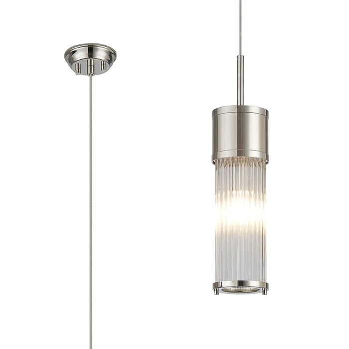 Tai - Single Light Pendant Ceiling Light with Glass Rods - Polished Nickel