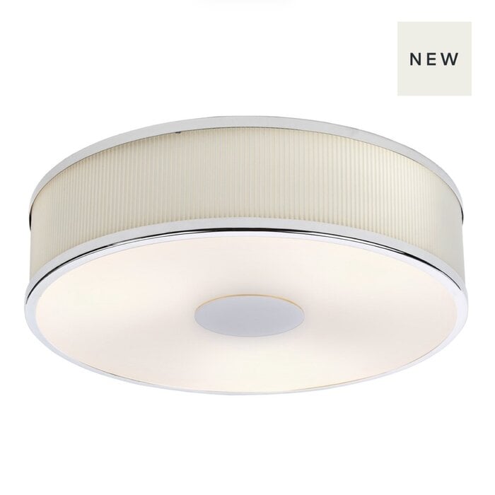 Alva  - Modern Flush Ceiling Light  - Polished Chrome and Ivory Micropleat - 40cm