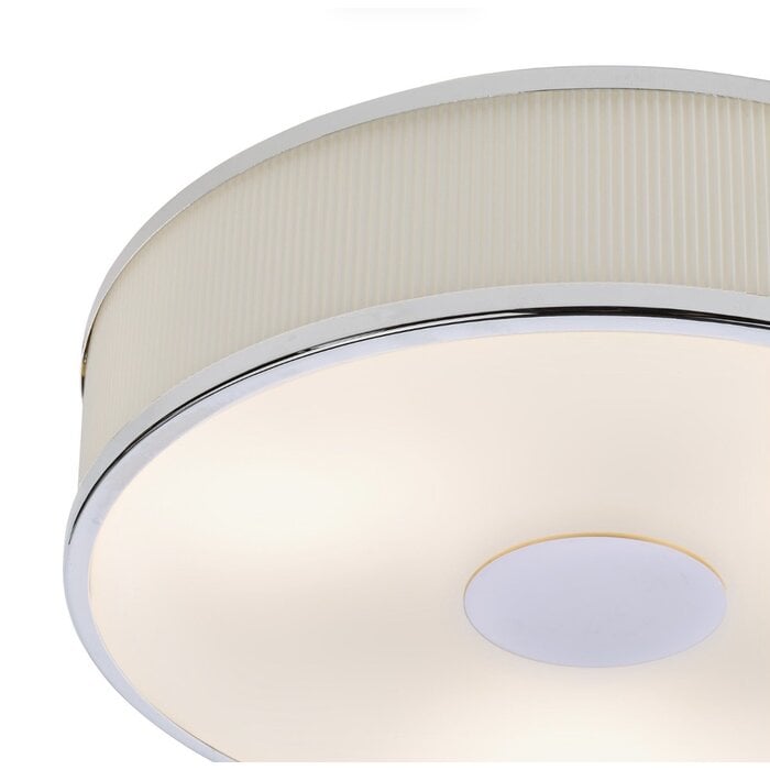 Alva  - Modern Flush Ceiling Light  - Polished Chrome and Ivory Micropleat - 40cm