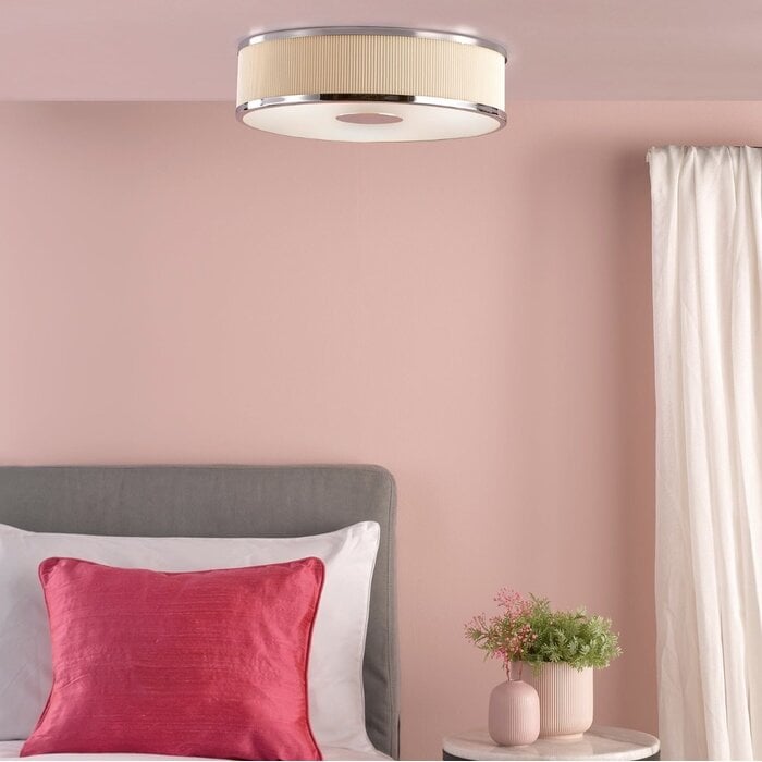 Alva  - Modern Flush Ceiling Light  - Polished Chrome and Ivory Micropleat - 40cm
