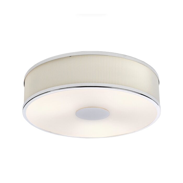 Alva  - Modern Flush Ceiling Light  - Polished Chrome and Ivory Micropleat - 40cm
