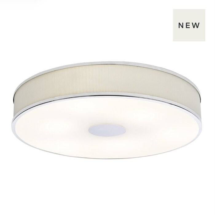 Alva  - Modern Flush Ceiling Light  - Polished Chrome and Ivory Micropleat - 60cm