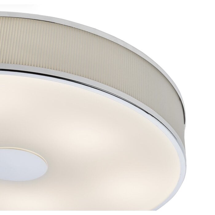 Alva  - Modern Flush Ceiling Light  - Polished Chrome and Ivory Micropleat - 60cm