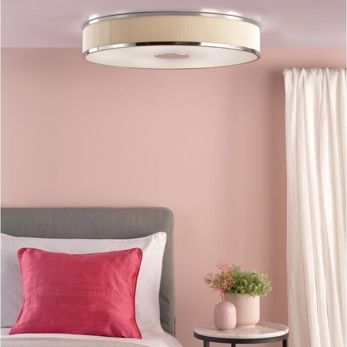 Alva  - Modern Flush Ceiling Light  - Polished Chrome and Ivory Micropleat - 60cm