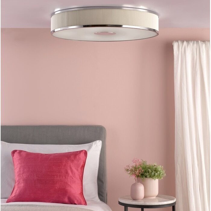 Alva  - Modern Flush Ceiling Light  - Polished Chrome and Ivory Micropleat - 60cm