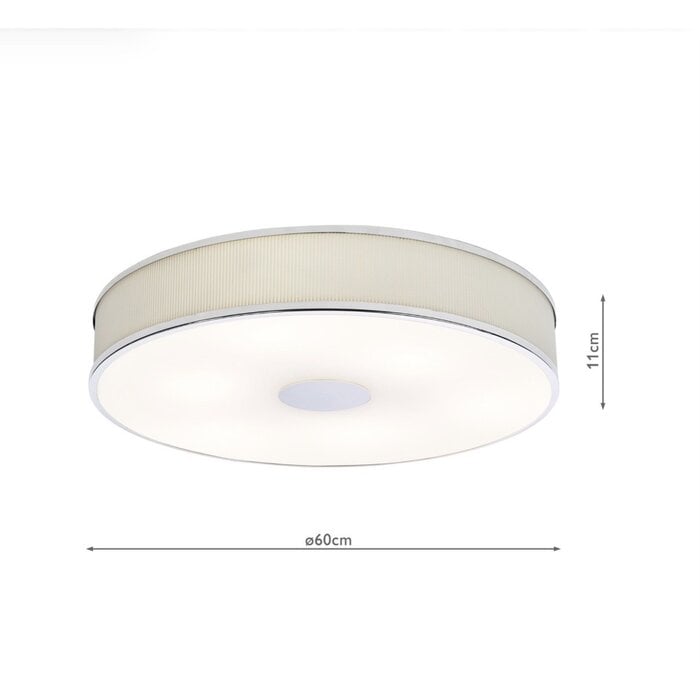 Alva  - Modern Flush Ceiling Light  - Polished Chrome and Ivory Micropleat - 60cm