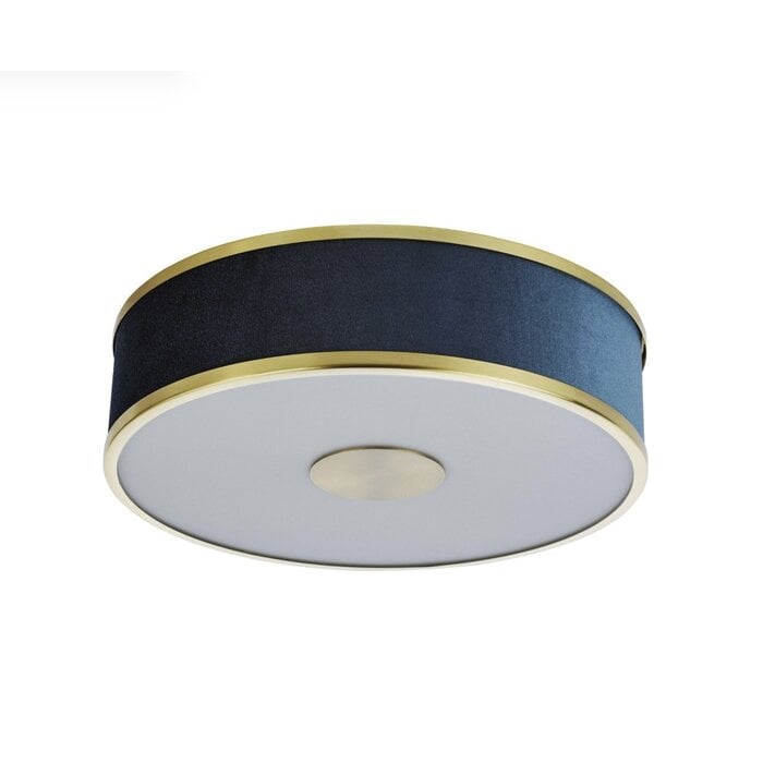 Alva  - Modern Flush Ceiling Light  - Brushed Brass and Blue Velvet - 40cm