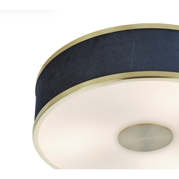 Alva  - Modern Flush Ceiling Light  - Brushed Brass and Blue Velvet - 40cm