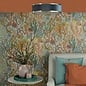 Alva  - Modern Flush Ceiling Light  - Brushed Brass and Blue Velvet - 40cm