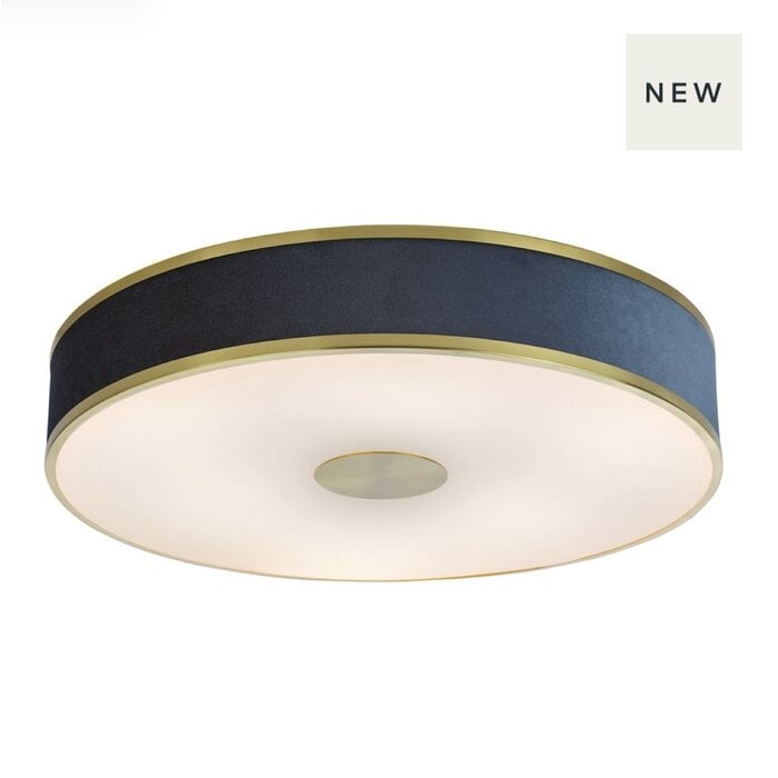 Alva  - Modern Flush Ceiling Light  - Brushed Brass and Blue Velvet - 60cm