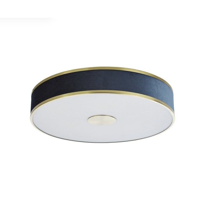 Alva  - Modern Flush Ceiling Light  - Brushed Brass and Blue Velvet - 60cm