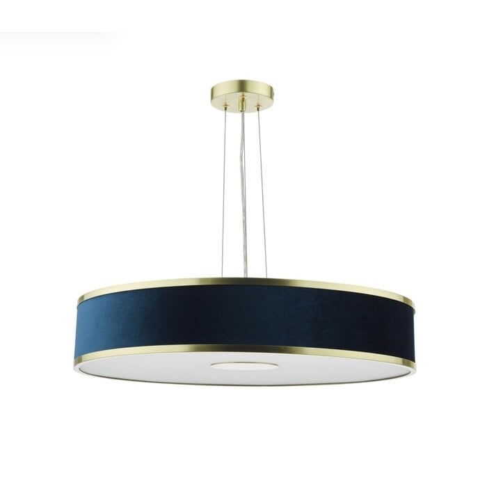Alva  - Large Modern Pendant Ceiling Light  - Brushed Brass and Blue Velvet - 60cm