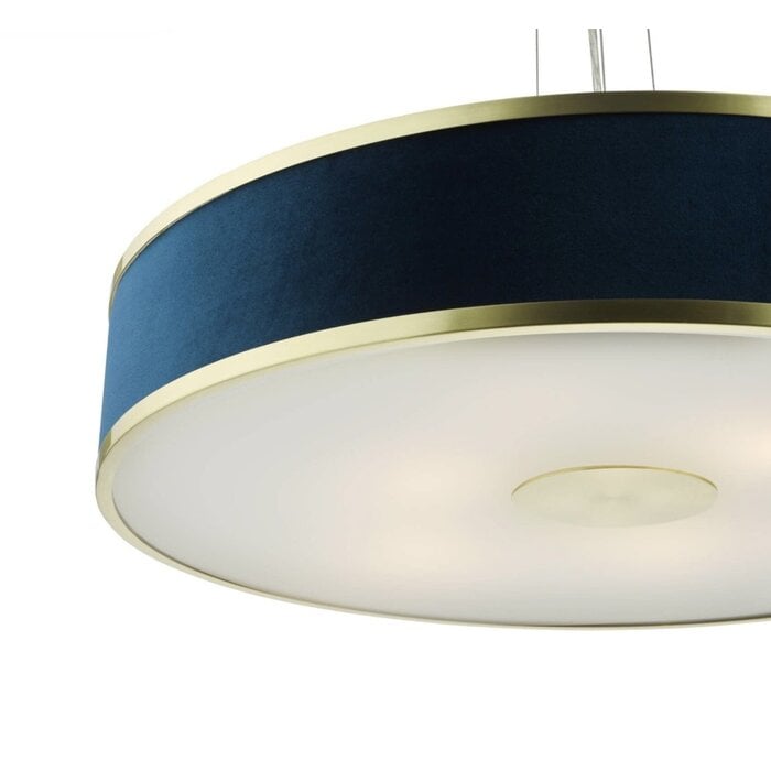 Alva  - Large Modern Pendant Ceiling Light  - Brushed Brass and Blue Velvet - 60cm