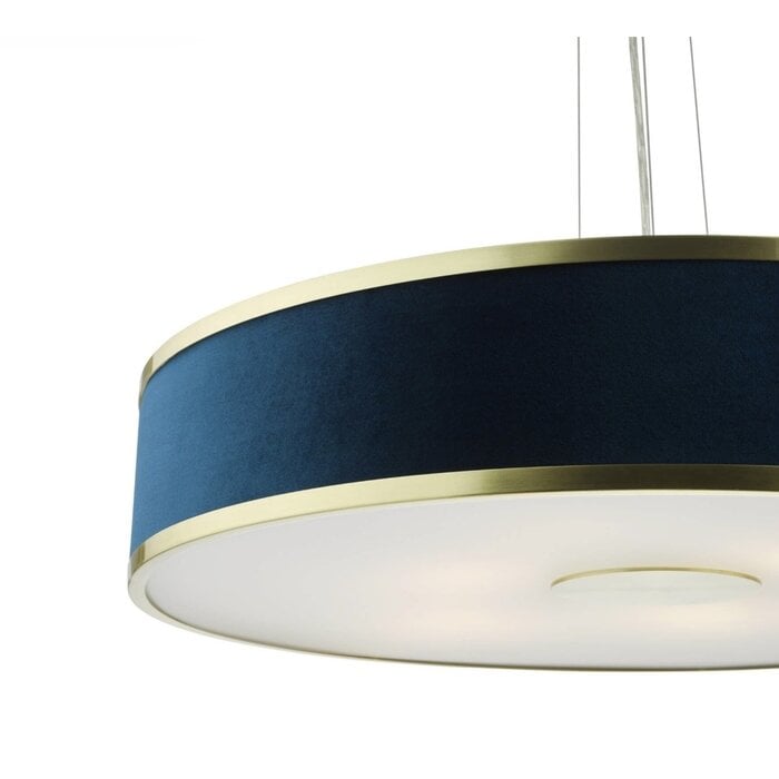 Alva  - Large Modern Pendant Ceiling Light  - Brushed Brass and Blue Velvet - 60cm