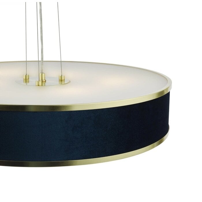 Alva  - Large Modern Pendant Ceiling Light  - Brushed Brass and Blue Velvet - 60cm