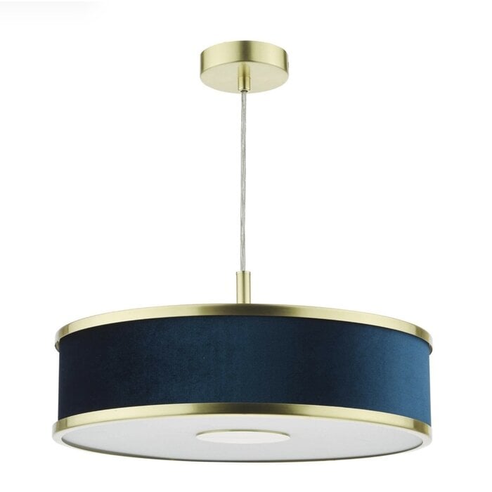 Alva  - Modern Pendant Ceiling Light  - Brushed Brass and Blue Velvet - 40cm