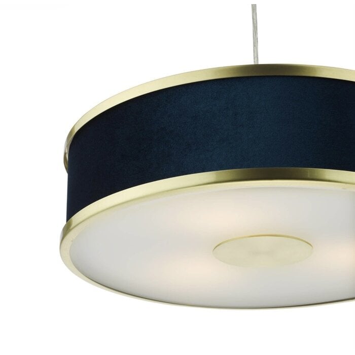 Alva  - Modern Pendant Ceiling Light  - Brushed Brass and Blue Velvet - 40cm