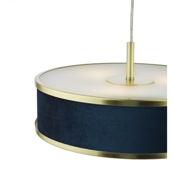 Alva  - Modern Pendant Ceiling Light  - Brushed Brass and Blue Velvet - 40cm
