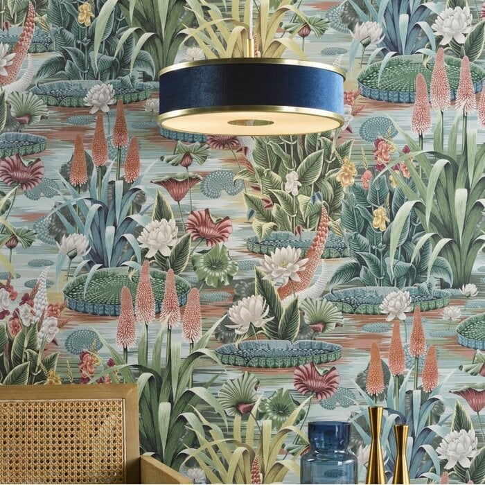Alva  - Modern Pendant Ceiling Light  - Brushed Brass and Blue Velvet - 40cm