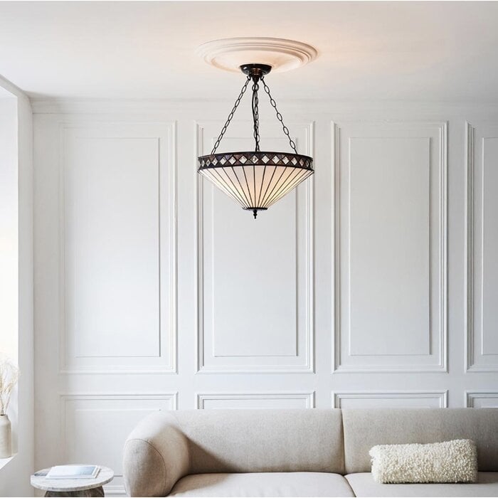 Fargo - 3 Light Large Inverted Tiffany Ceiling Light Pendant