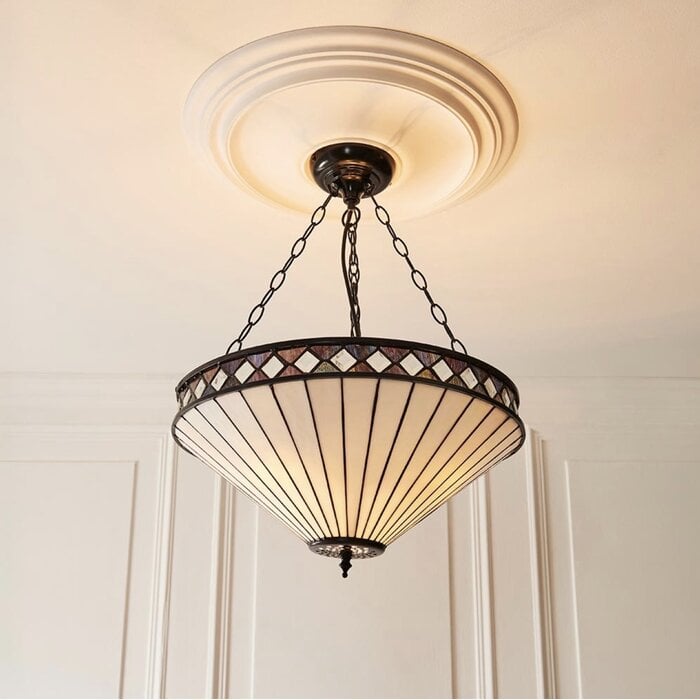 Fargo - 3 Light Large Inverted Tiffany Ceiling Light Pendant