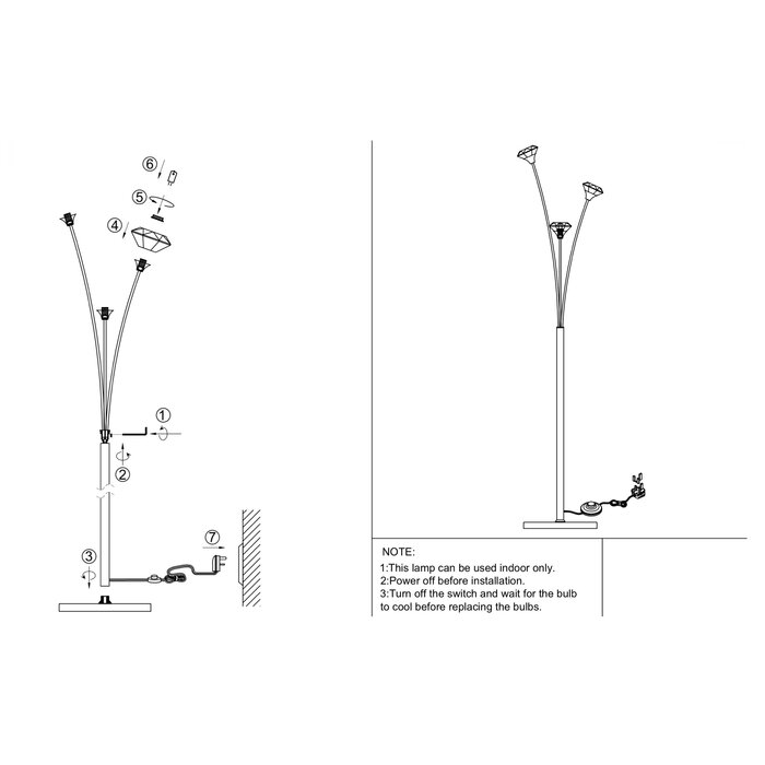 Riviera - 3 Light Floor Lamp - Polished Chrome