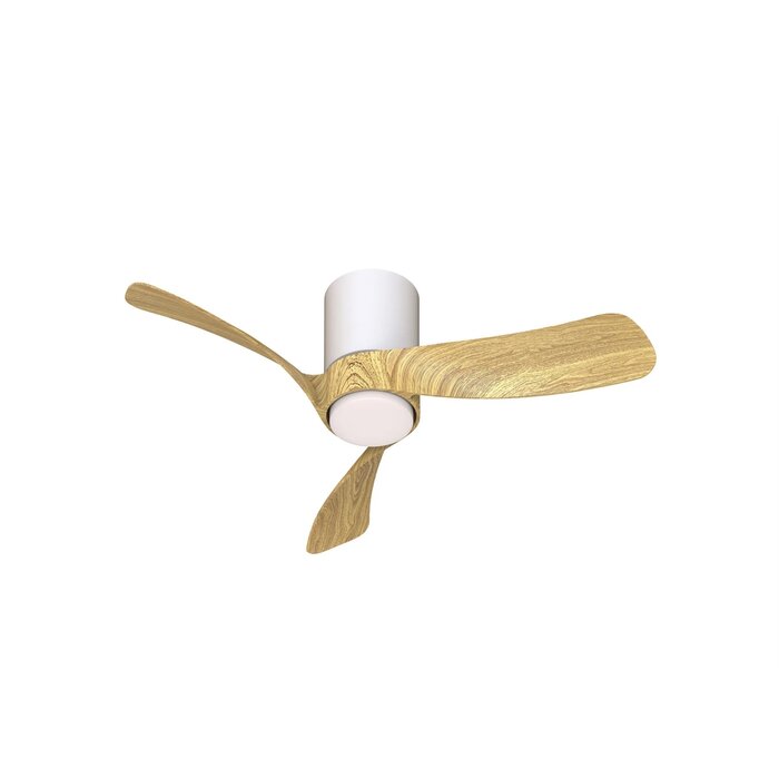 Sallis - Ceiling Fan with Adjustable LED Light - White and Wood Effect