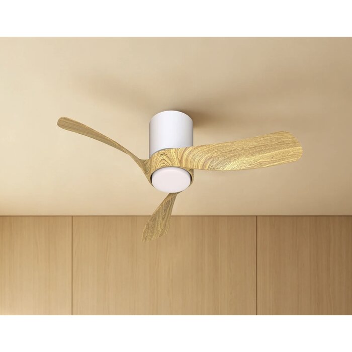 Sallis - Ceiling Fan with Adjustable LED Light - White and Wood Effect