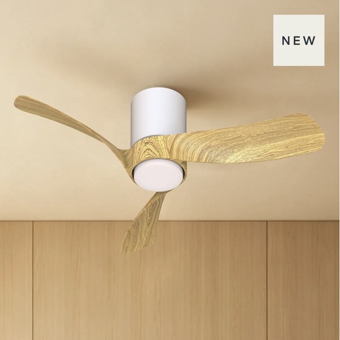 Sallis - Ceiling Fan with Adjustable LED Light - White and Wood Effect