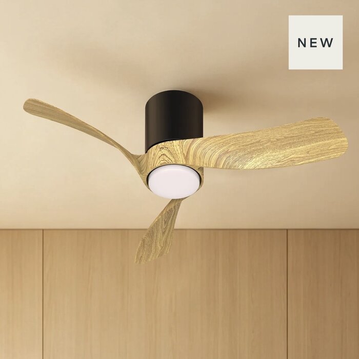 Sallis - Ceiling Fan with Adjustable LED Light - Black and Wood Effect