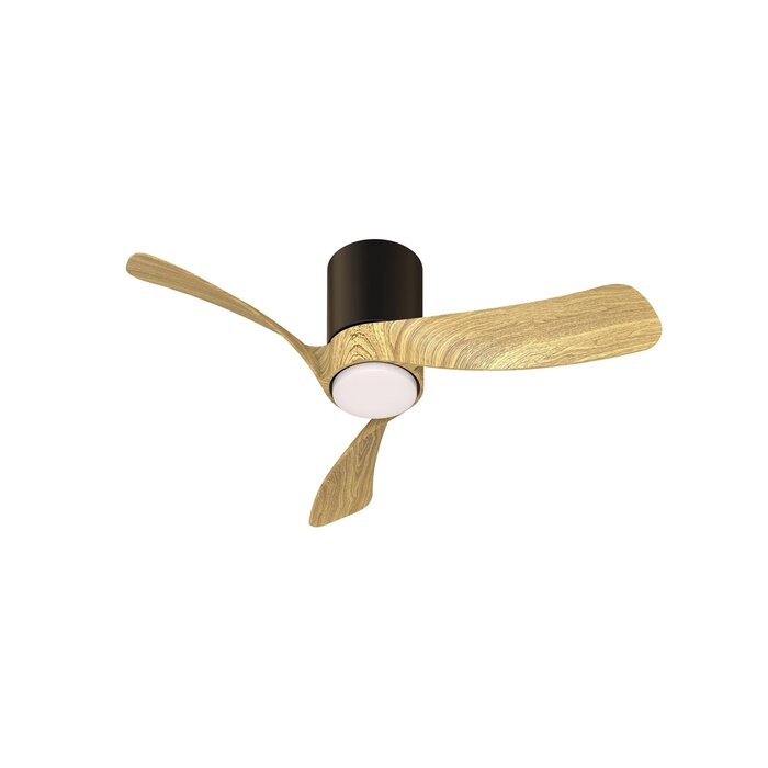 Sallis - Ceiling Fan with Adjustable LED Light - Black and Wood Effect