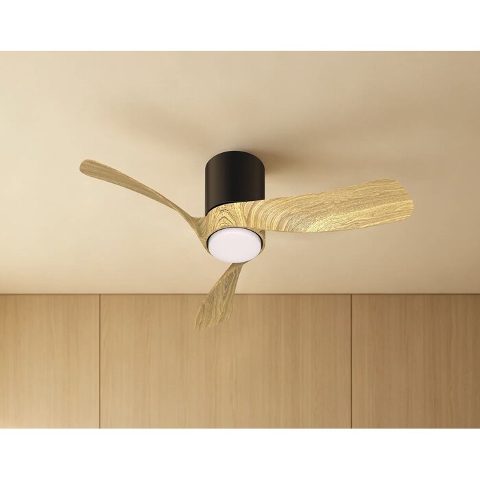 Sallis - Ceiling Fan with Adjustable LED Light - Black and Wood Effect