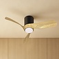 Sallis - Ceiling Fan with Adjustable LED Light - Black and Wood Effect