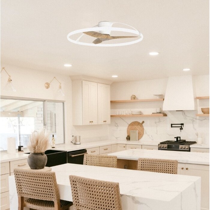 Zen - Ceiling Fan with Dimmable LED Light - White and Wood