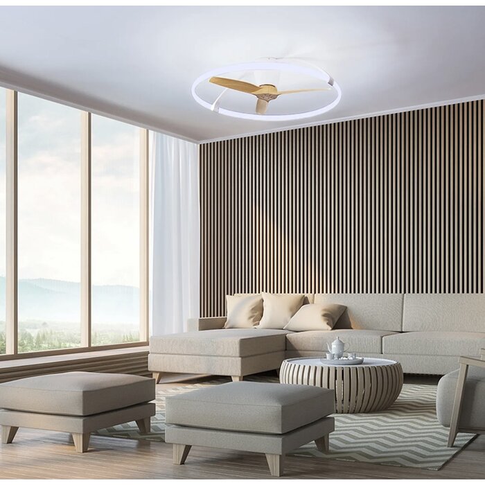 Zen - Ceiling Fan with Dimmable LED Light - White and Wood