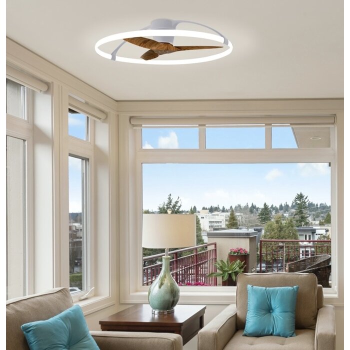 Zen - Ceiling Fan with Dimmable LED Light - Silver and Wood