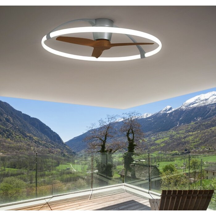Zen - Ceiling Fan with Dimmable LED Light - Silver and Wood