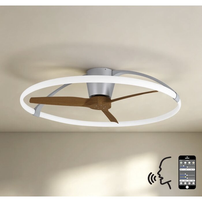 Zen - Ceiling Fan with Dimmable LED Light - Silver and Wood