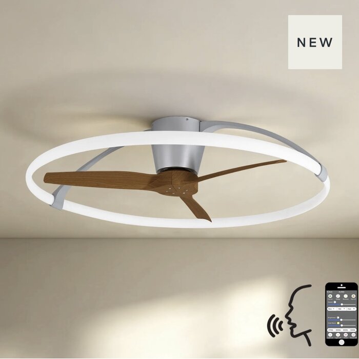 Zen - Ceiling Fan with Dimmable LED Light - Silver and Wood