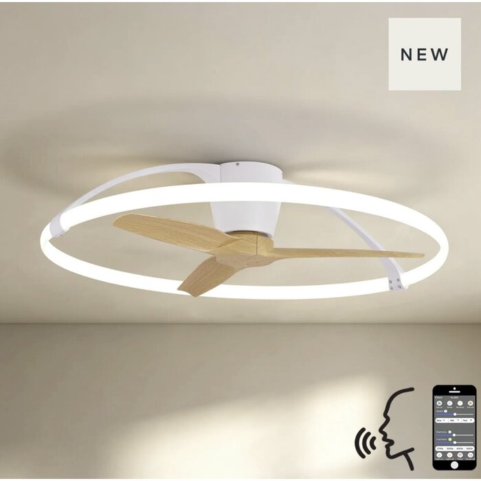Zen - Ceiling Fan with Dimmable LED Light - White and Wood